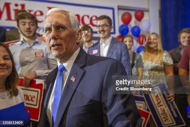 Former US Vice President Mike Pence during a campaign launch event at the Des Moines Area Community College in Ankeny, Iowa, US, on Wednesday, June...