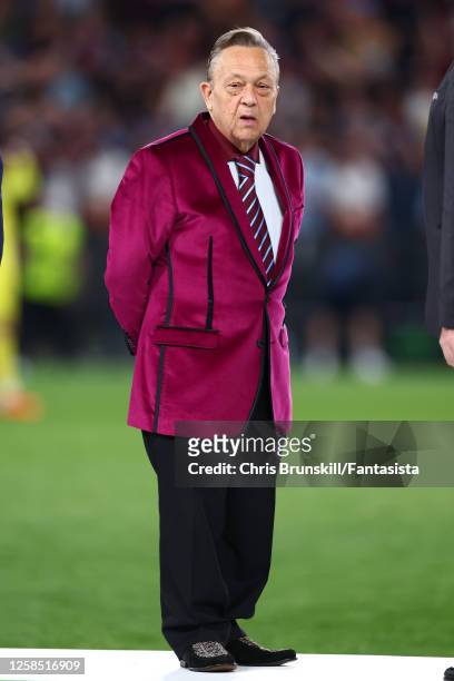 West Ham United Manager Chairman David Sullivan looks on at the end of the UEFA Europa Conference League 2022/23 final match between ACF Fiorentina...