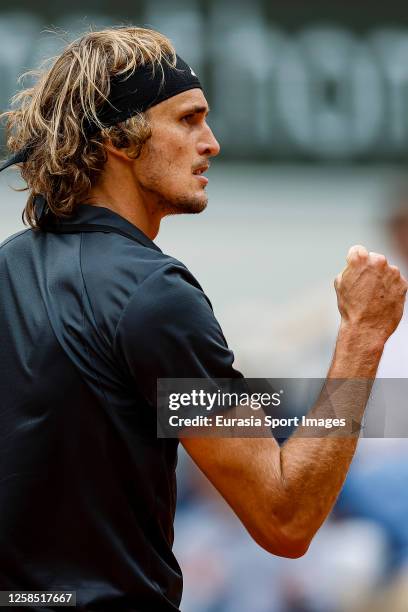 Alexander Zverev of Germany celebrates a set won against Tomas Etcheverry of Argentina during the Singles Quarter Final match on Day Eleven of the...