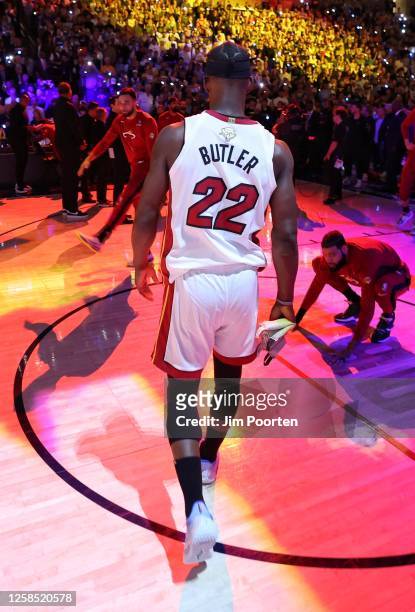 Jimmy Butler of the Miami Heat during player introductions before Game Two of the 2023 NBA Finals against the Denver Nuggets on June 4, 2023 at the...