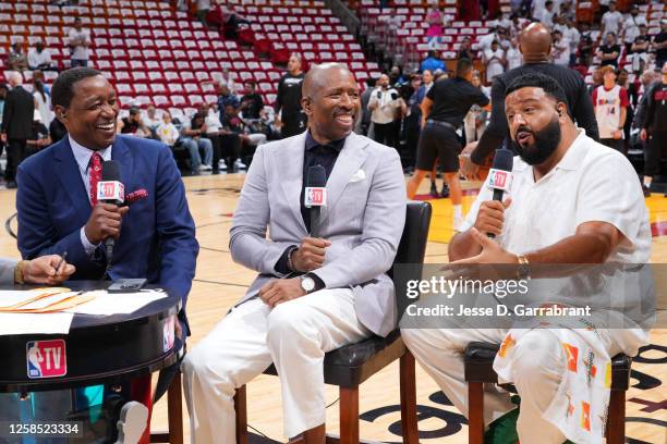 Khaled is interviewed by NBA TV before Game Three of the 2023 NBA Finals between the Denver Nuggets and Miami Heat on June 7, 2023 at Kaseya Center...