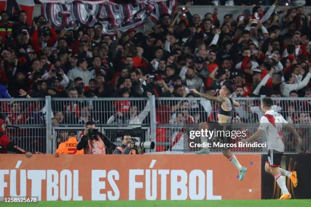 Esequiel Barco of River Plate celebrates after scoring the team's second goal by penalty kick during a Copa CONMEBOL Libertadores 2023 group D match...