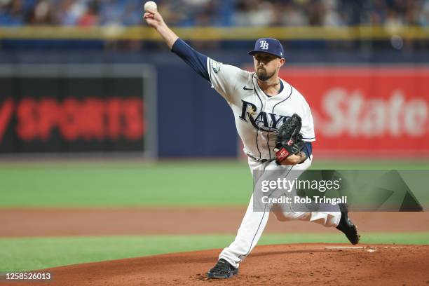 Shawn Armstrong of the Tampa Bay Rays pitches in the second inning during the game between the Minnesota Twins and the Tampa Bay Rays at Tropicana...