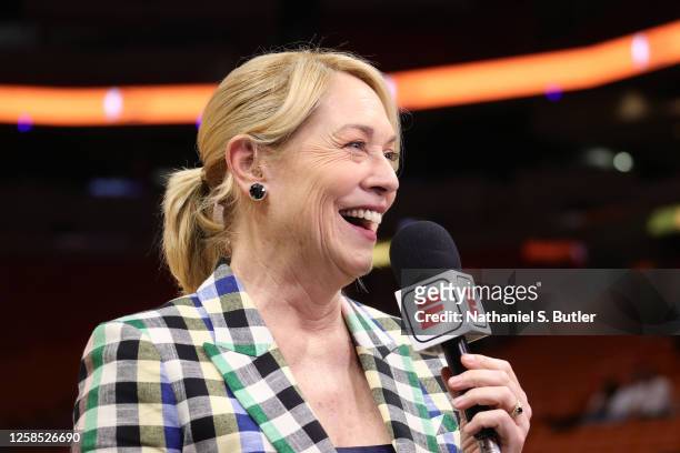 Doris Burke after Game Three of the 2023 NBA Finals between the Denver Nuggets and the Miami Heat on June 7, 2023 at Kaseya Center in Miami, Florida....