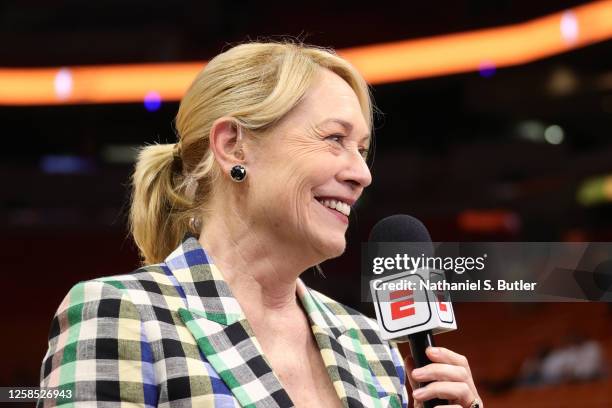 Doris Burke after Game Three of the 2023 NBA Finals between the Denver Nuggets and the Miami Heat on June 7, 2023 at Kaseya Center in Miami, Florida....