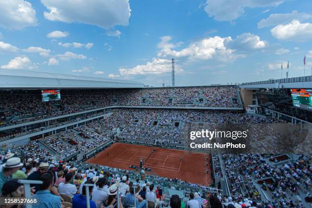 Stadium view during Alexander Zverev and Tomas Martin Etcheverry match at Roland Garros Grand Slam Tournament - Day 11 on June 07, 2023 in Paris,...