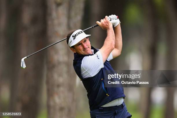 Gonzalo Fernández-Castaño of Spain plays his tee shot on the 11th hole on Day One of the Andalucia Challenge de Cadiz at Iberostar Real Golf Novo...
