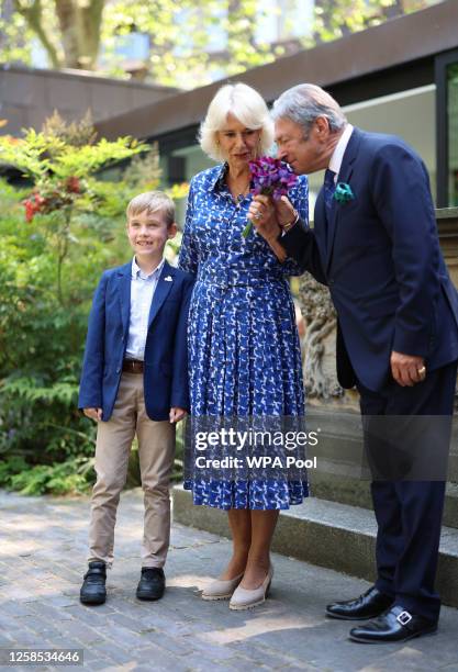 Queen Camilla visits the Garden Museum, with Alan Titchmarsh, to open the annual British Flowers Week, at The Garden Museum on June 8, 2023 in...
