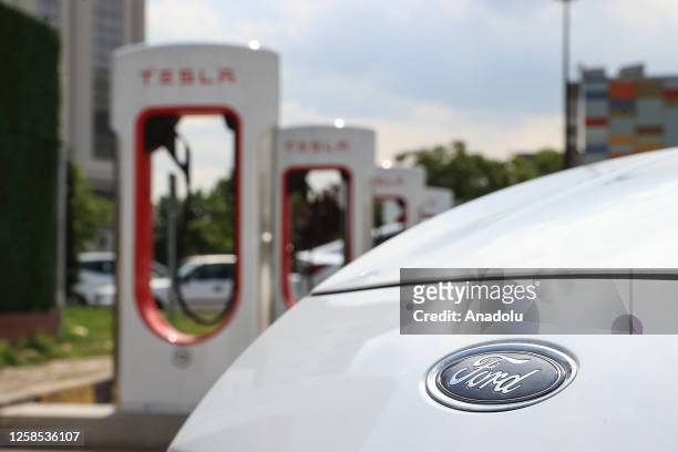 Ford car park at a Tesla charging station in Ankara, Turkiye on June 08, 2023.