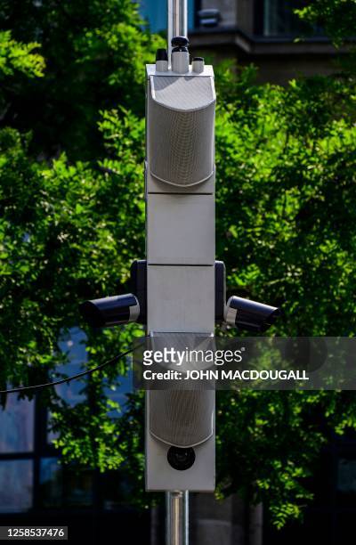 Noise" camera, equipped with microphones to detect unusually loud vehicles and cameras to pinpoint the source, is installed on Berlin's...