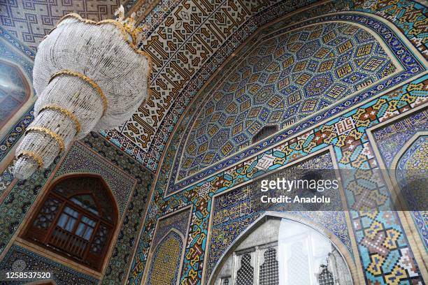 View of a chandelier in Goharshad Mosque at the province of Razavi Khorasan in Mashhad, Iran on May 29, 2023. The mosque was built during the Timurid...
