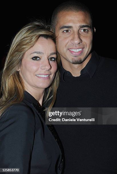 David Trezeguet and his wife Beatrice attend the DSquared2 Fashion Show as part of Milan Fashion Week Menswear A/W 2011 on January 18, 2011 in Milan,...