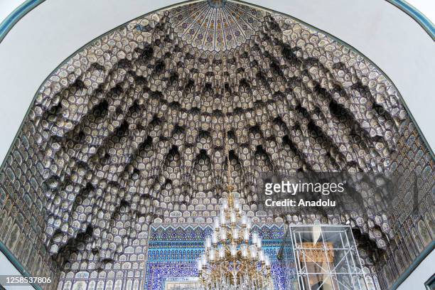 Ceiling view of the Goharshad Mosque at the province of Razavi Khorasan in Mashhad, Iran on May 29, 2023. The mosque was built during the Timurid...