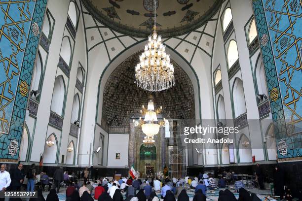 People are seen at the Mosque of Goharshad at the province of Razavi Khorasan in Mashhad, Iran on May 29, 2023. The mosque was built during the...