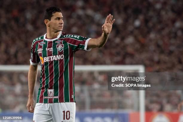 Paulo Henrique Ganso of Fluminense gestures during a Copa CONMEBOL Libertadores 2023 group D match between River Plate and Fluminense at Estadio Mas...