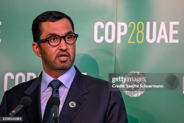 Sultan Ahmed Al Jaber, President-Designate of the UNFCCC COP28 climate conference and CEO of the Abu Dhabi National Oil Company, speaks at a side...