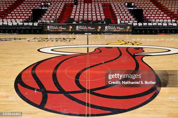 View of the court before Game Three of the 2023 NBA Finals between the Denver Nuggets and the Miami Heat on June 7, 2023 at Kaseya Center in Miami,...