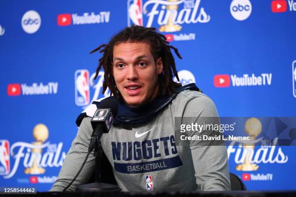 Aaron Gordon addresses the media during 2023 NBA Finals Practice and Media Availability on June 8, 2023 at the Kaseya Center in Miami, Florida. NOTE...