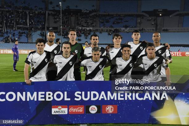 Players of Danubio pose for a picture before the during the Copa Sudamericana group stage second leg football match between Uruguay's Danubio and...