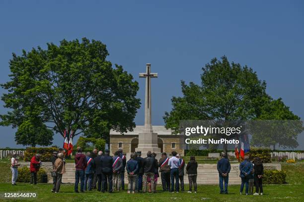 Locals honor fallen soldiers during the 79th Anniversary D-Day Service at Hottot-les-Bagues War Cemetery, in Hottot-les-Bagues, Calvados, France, on...