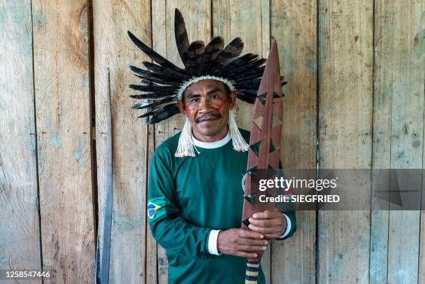 Mauro da Silva Kanamary, leader of the Kanamari community of Sao Luis, poses for a pictur in the Javari Valley, in the northern-west Amazonas state...