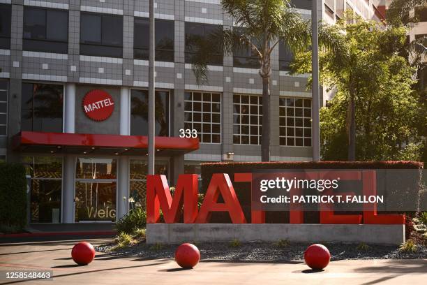 The Mattel, Inc. Logo is displayed outside the headquarters of the toy company known for products including Barbie and Hot Wheels in El Segundo,...