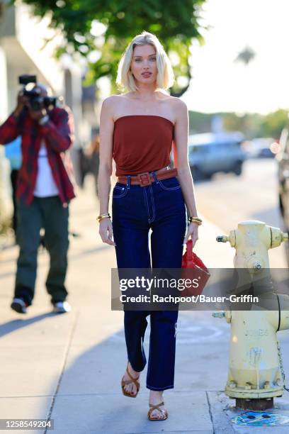 Elsa Hosk is seen arriving to the opening of the FWRD pop up store in West Hollywood on June 08, 2023 in Los Angeles, California.