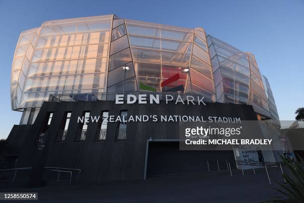 General view showing Eden Park ahead of the Super Rugby quarterfinal match between the Auckland Blues and NSW Waratahs in Auckland on June 9, 2023.
