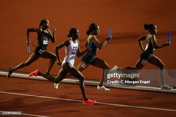 Athletes compete in the women's 4x400 meter relay during the Division I Men's and Women's Outdoor Track & Field Championship on June 8, 2023 in...