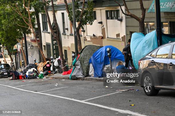 Homeless encampment is seen in Tenderloin District of San Francisco, California, United States on June 6, 2023.