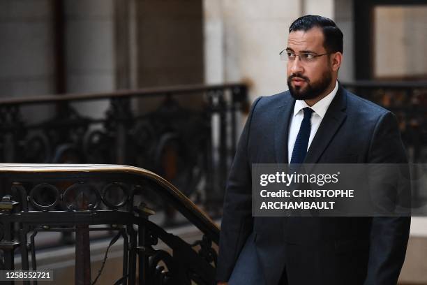 French President's former bodyguard Alexandre Benalla arrives at Palais de Justice in Paris on June 9 for his trial on appeal on charges of...