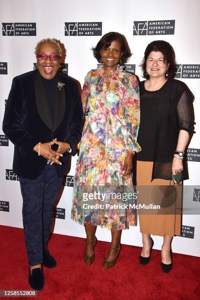 Linda Harrison, Pauline Forlenza and Catherine Evans attend American Federation Of Arts Spring Luncheon Featuring Interdisciplinary Conceptual Artist...