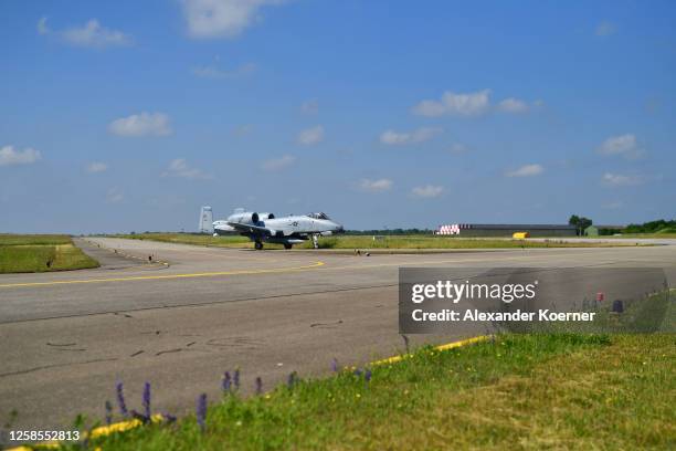 Fairchild A-10 Thunderbolt II aircraft, of the US AIr Force is seen on a taxiway prior take off at Lechfeld airbase during a media event prior to the...