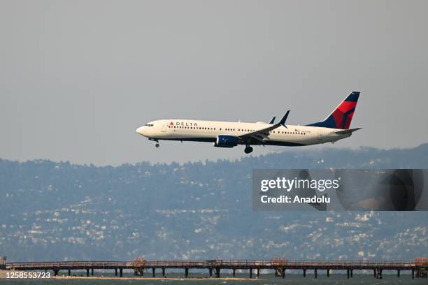 Delta Airlines plane lands at San Francisco International Airport in San Francisco, California, United States on June 8, 2023.