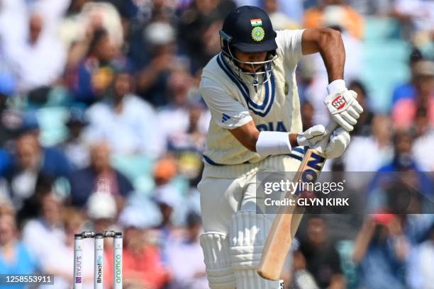 India's Shardul Thakur plays a shot during play on day 3 of the ICC World Test Championship cricket final match between Australia and India at The...