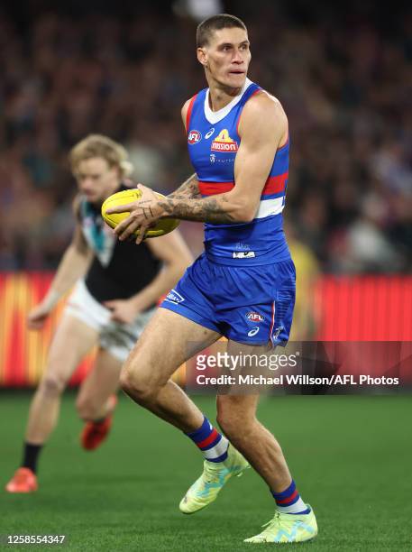 Rory Lobb of the Bulldogs in action during the 2023 AFL Round 13 match between the Western Bulldogs and the Port Adelaide Power at Marvel Stadium on...