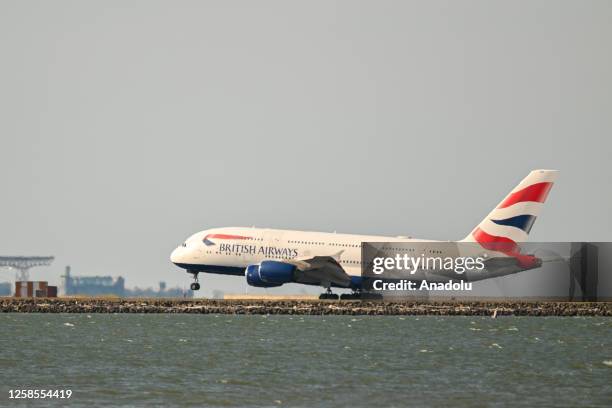 British Airways plane lands at San Francisco International Airport in San Francisco, California, United States on June 8, 2023.