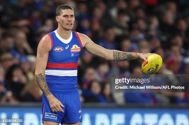 Rory Lobb of the Bulldogs in action during the 2023 AFL Round 13 match between the Western Bulldogs and the Port Adelaide Power at Marvel Stadium on...