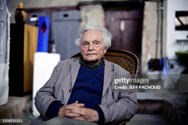 Art collector and art critic Franck Popper poses on August 6, 2009 in the Franck Popper contemporary art center in Marcigny, eastern France where...