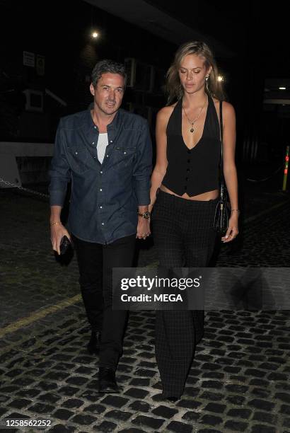 Dave Gardner and Jessica Clarke are seen leaving Chiltern Firehouse on June 9, 2023 in London, United Kingdom.