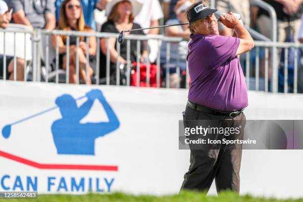 Tim Herron from Minneapolis, MN tees off during the first round of the American Family Insurance Championship Champions Tour golf tournament on June...