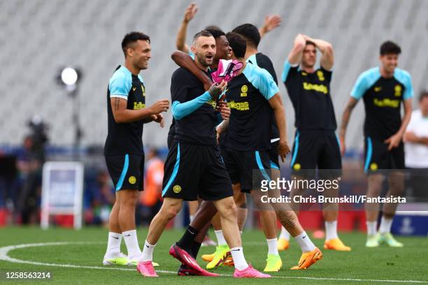 Marcelo Brozovic of FC Internazionale reacts during the FC Internazionale training session at the Ataturk Olympic Stadium prior to the UEFA Champions...