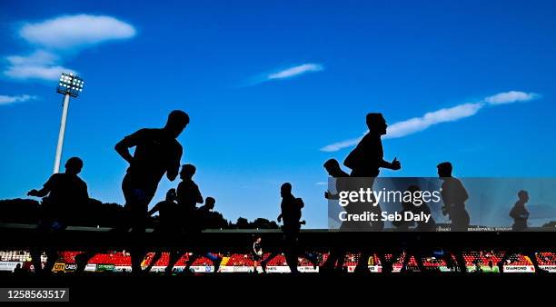 Derry , United Kingdom - 9 June 2023; Bohemians players warm-up before the SSE Airtricity Men's Premier Division match between Derry City and...