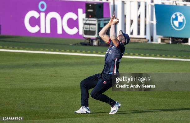 David Willey of Northamptonshire Steelbacks taking a catch to dismiss Hassan Ali of Birmingham Bears during the Vitality Blast T20 match between...