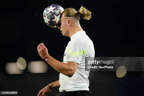 Erling Haaland centre-forward of Manchester City and Norway during the Manchester City FC training session and press conference prior the UEFA...