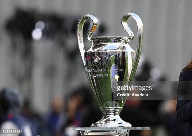 Champions League trophy is seen during the training session at Ataturk Olympic Stadium ahead of the Manchester City and Inter UEFA Champions League...