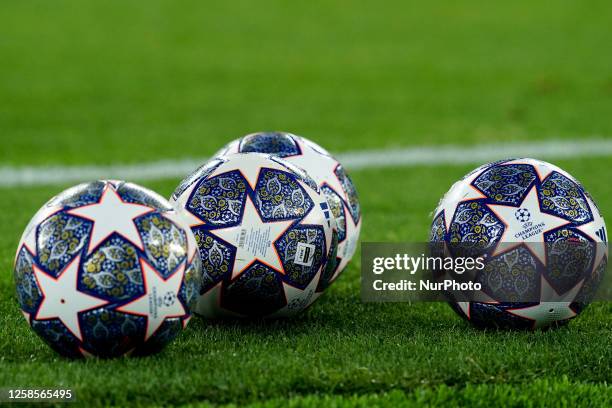 Official final match balls during training session ahead UEFA Champions League final match between Manchester City FC and FC Internazionale at...