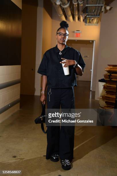 June 9: Diamond DeShields of the Dallas Wings arrives at the arena before the game against the Phoenix Mercury on June 9, 2023 at the College Park...