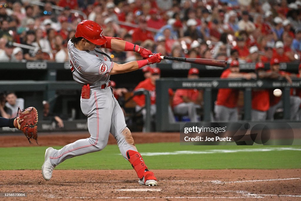 Comcmmati Reds Rbi Org Stuart Fairchild of the Cincinnati Reds hits an RBI double against ...