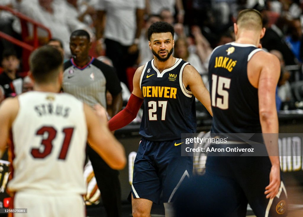 Nikola Jokic Makes NBA History In Denver Nuggets Vs. Miami Heat Jamal Murray of the Denver Nuggets speaks to Nikola Jokic in the